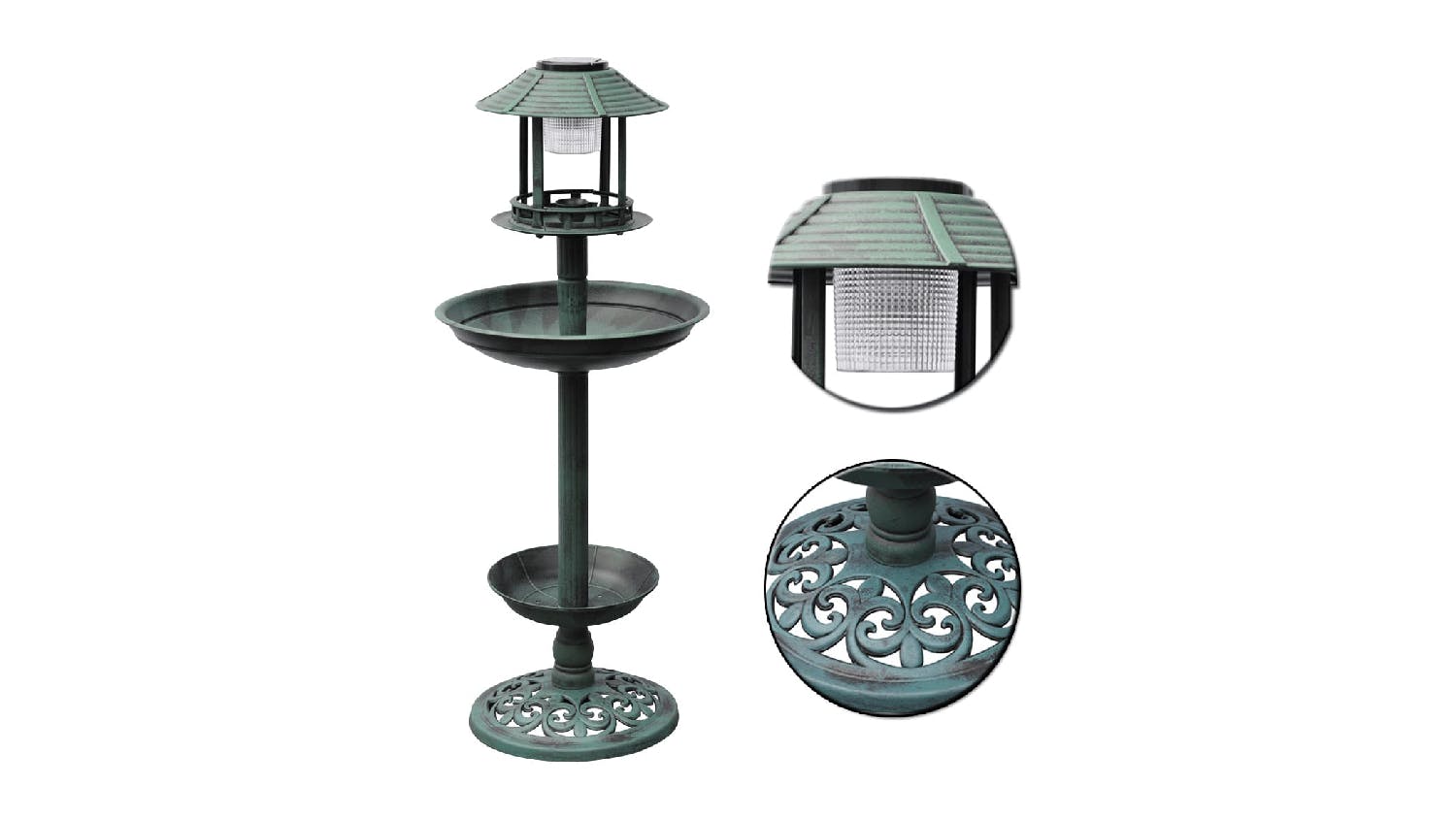 NNEVL Bird Bath w/ Feeder & Solar-Power Light - Copper Patina