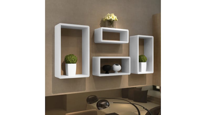 NNEVL Wall Shelves Floating Cuboid 4pcs. - Gloss White