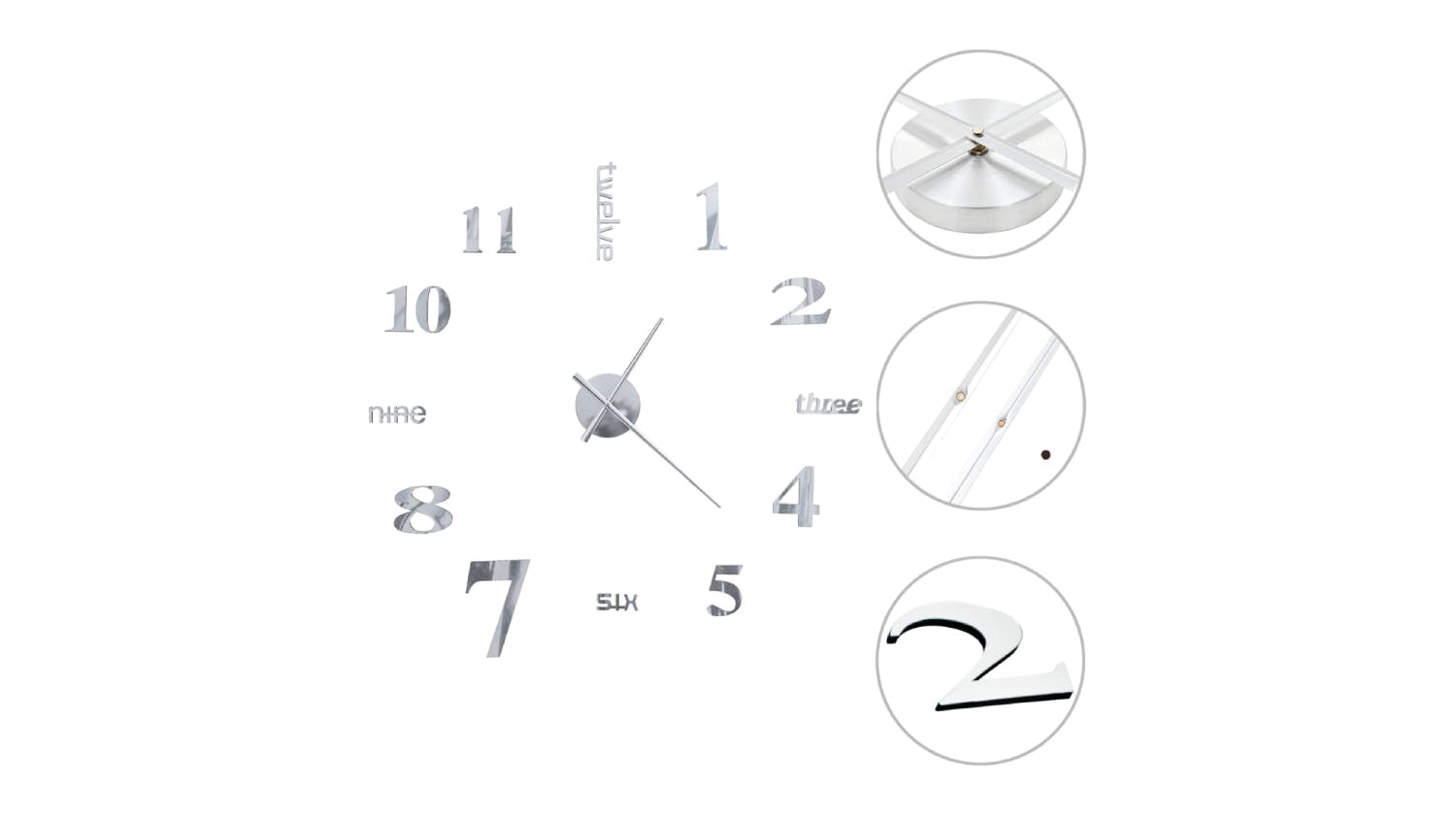 NNEVL Floating Wall Clock Modern Style 100cm - Silver