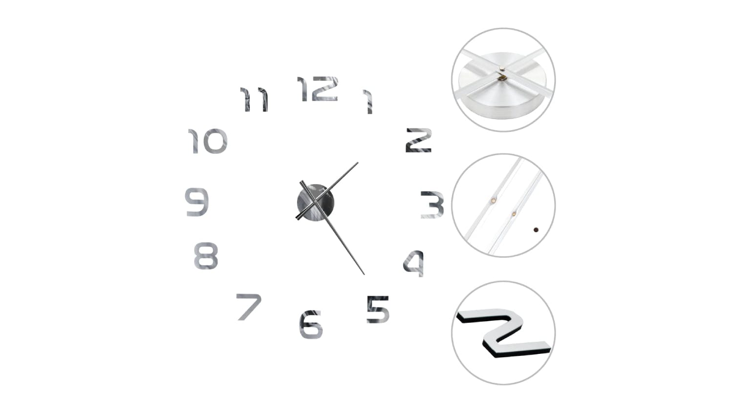 NNEVL Floating Wall Clock Modern Style Word Highlights 100cm - Silver