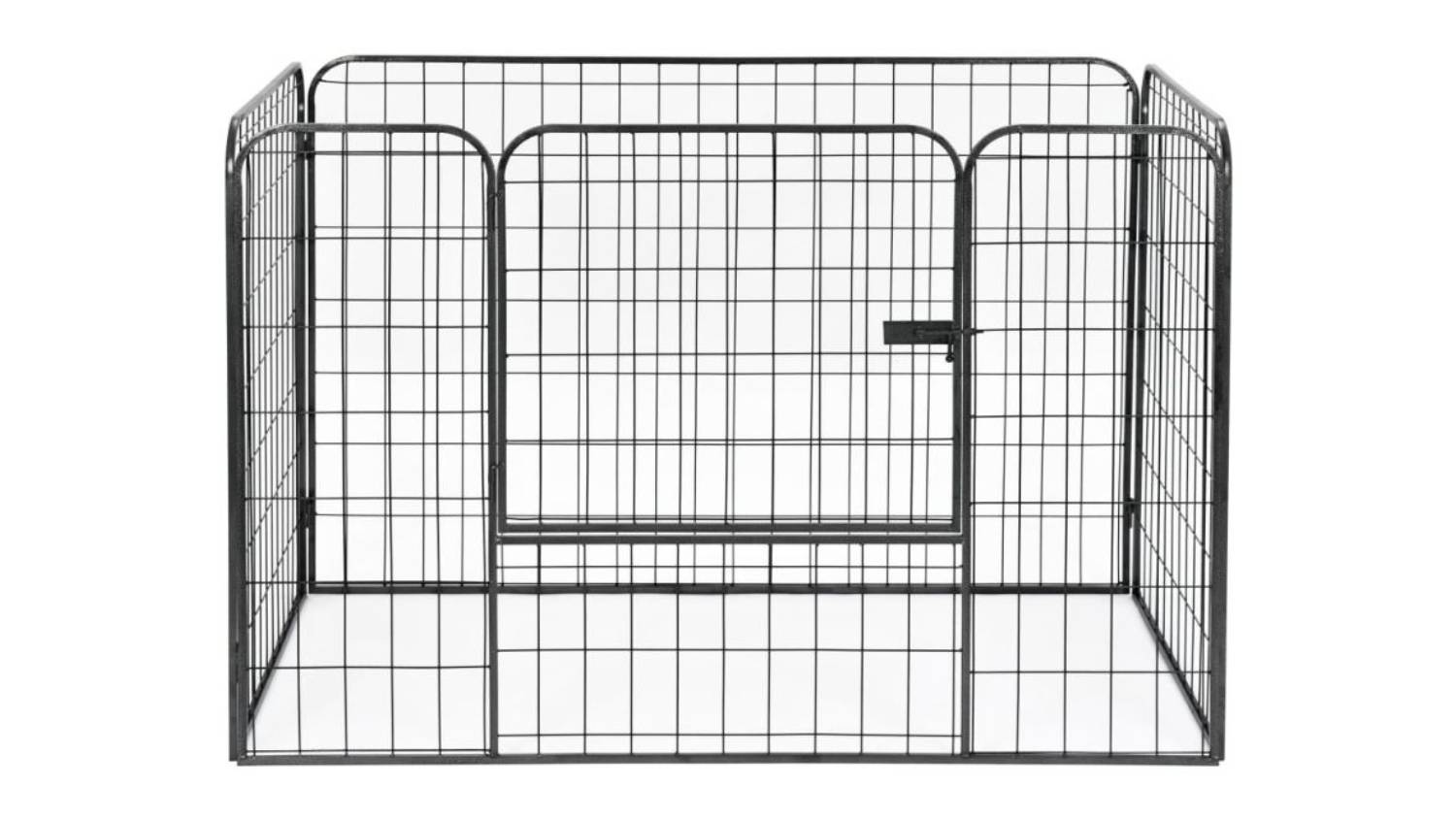 Front view of the NNEVL Heavy-Duty Dog Playpen Steel with a hinged door and latch