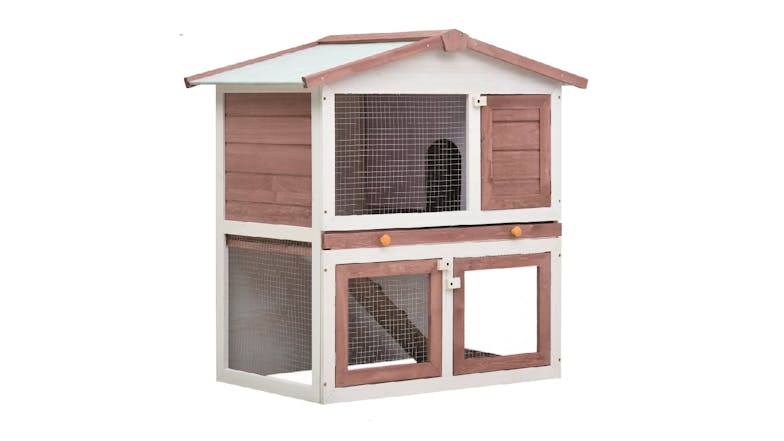 NNEVL Outdoor Rabbit Hutch 3 Door 90cm - Brown Wood