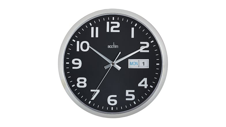 Acctim "Supervisor" Wall Clock with Day & Date - Black/Chrome