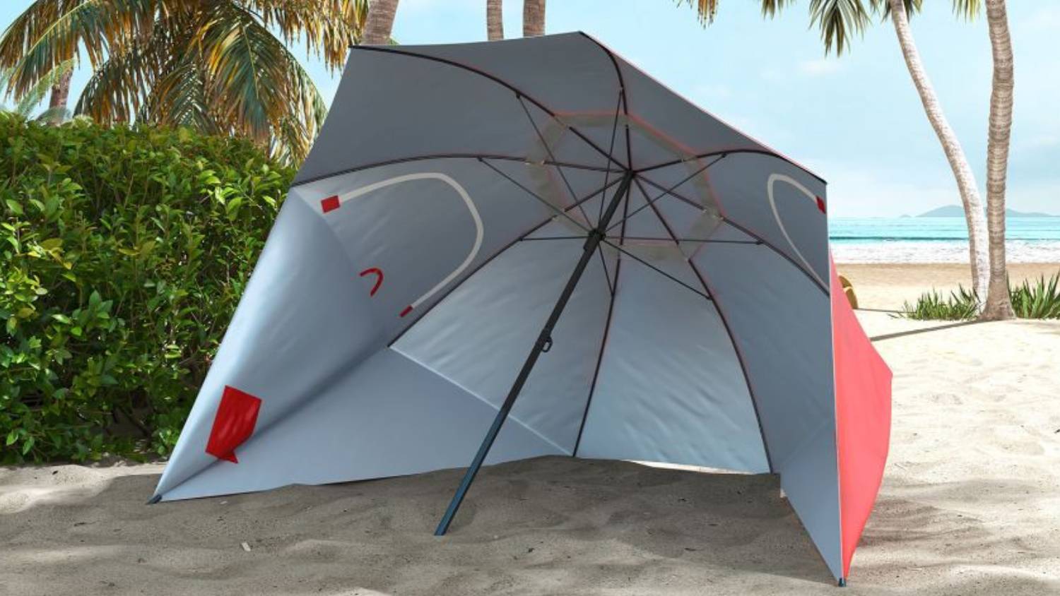 Havana 2.4m Beach Umbrella with Walls, Vents - Red