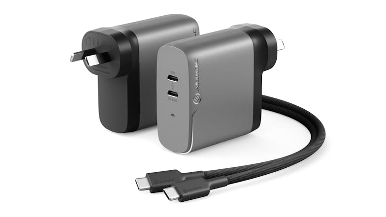 Alogic Rapid Power 68W 2-Port GaN Wall Charger - Grey (2xUSB-C Port)