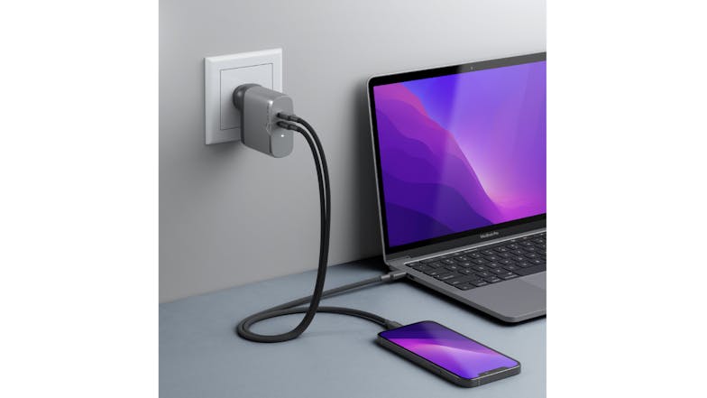 Alogic Rapid Power 68W 2-Port GaN Wall Charger - Grey (2xUSB-C Port)