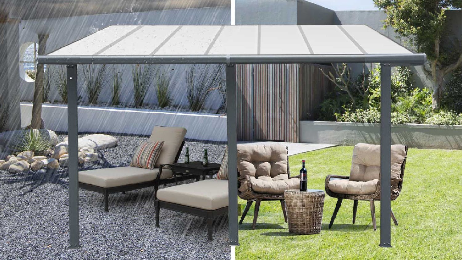 TSB Living Aluminium Patio Canopy 4.3 x 2.5 x 2m - Grey