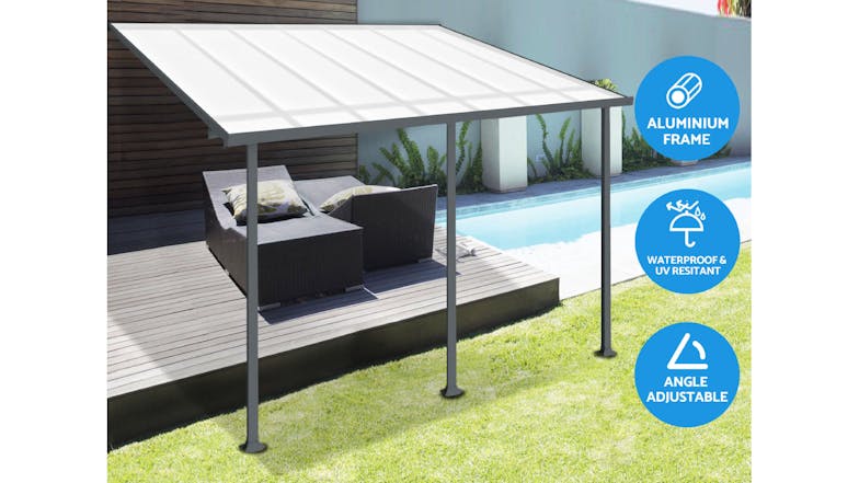 TSB Living Aluminium Patio Canopy 4.3 x 2.5 x 2m - Grey