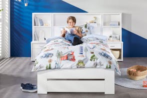Hero King Single Bed Frame with Storage Headboard  - White