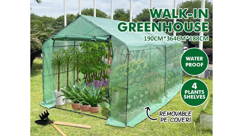 TSB Living Walk-In PE Greenhouse 1.9 x 3.6 x 1.8m - Green