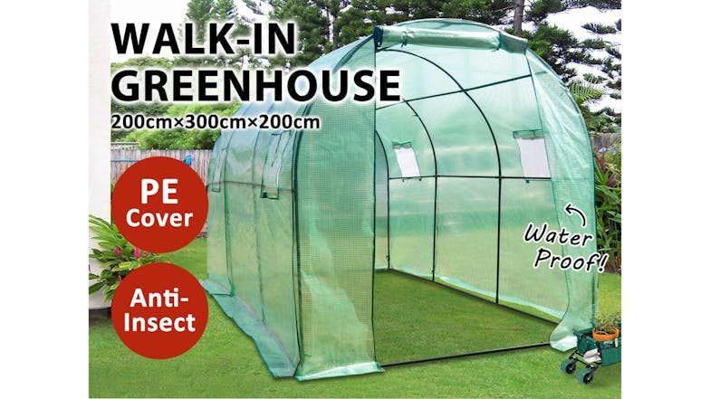 TSB Living Walk-In PE Greenhouse 3 x 2 x 2m - Green