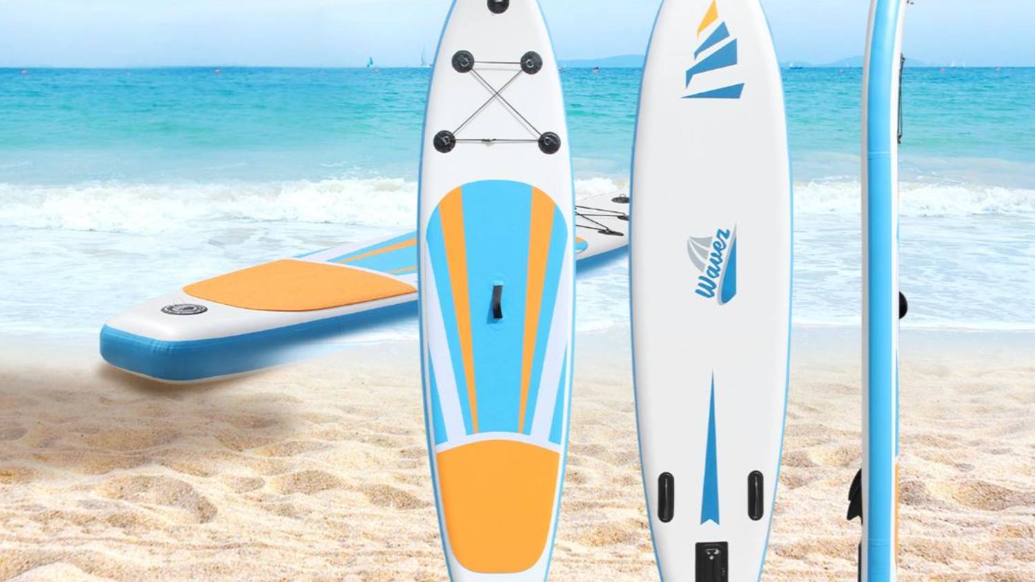 TSB Living Inflatable Stand Up Paddleboard 10' with Paddle, Repair Kit - Blue/Yellow/White