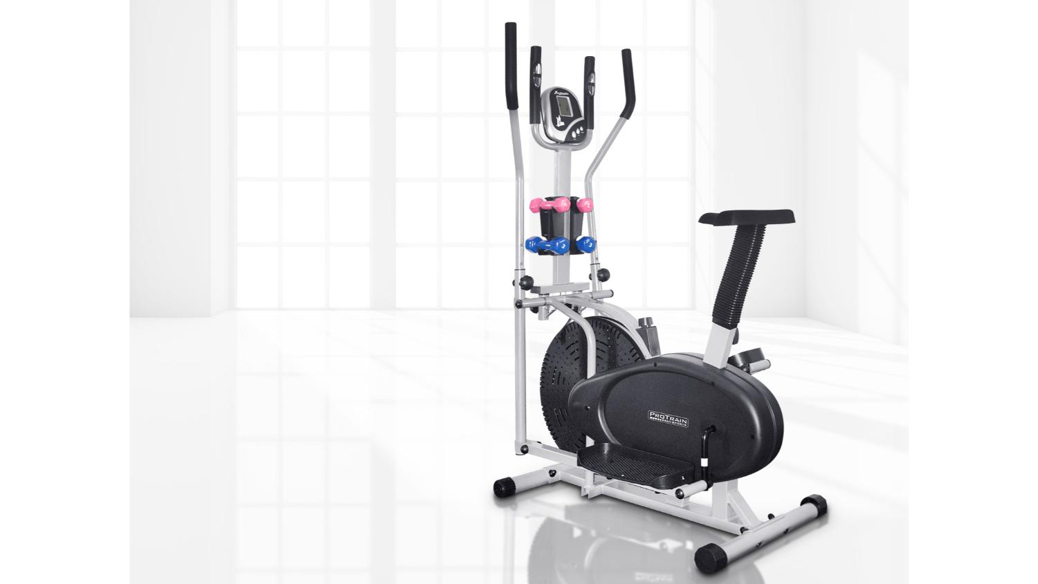 PROTRAIN Elliptical Trainer with Saddle, Dumbbells Harvey Norman New