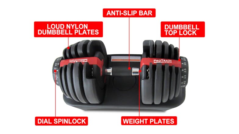 PROTRAIN Adjustable Dumbbell 2.5 - 24kg 2pcs. - Black/Red