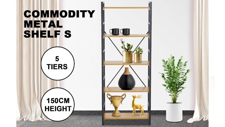 TSB Living Commodity 5 Tier Metal Shelf - Black/Oak