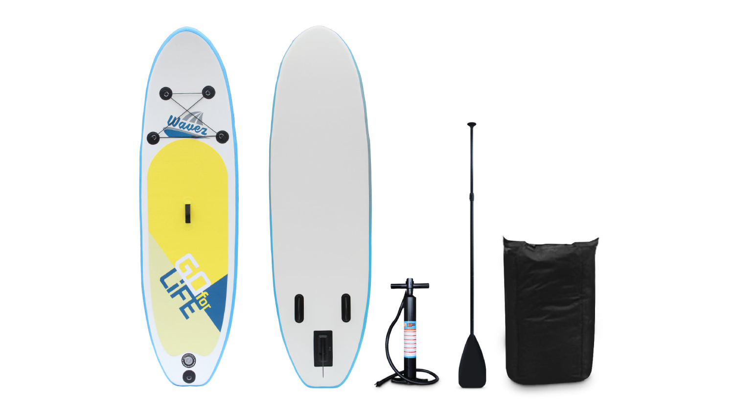 TSB Living Inflatable Stand Up Paddleboard 9' with Paddle, Repair Kit - Yellow/Blue/White