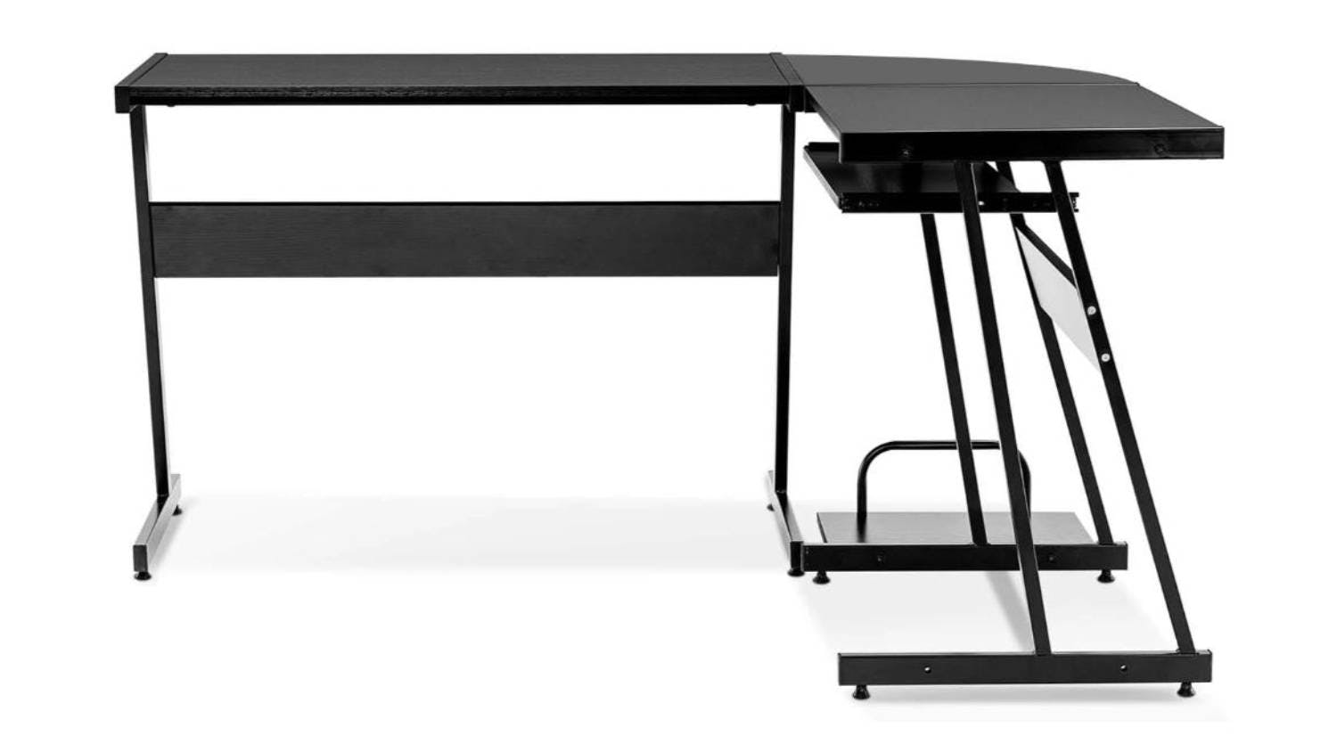 TSB Living L-Shaped Metal Frame Desk with PC Tower Stand, Keyboard Tray
