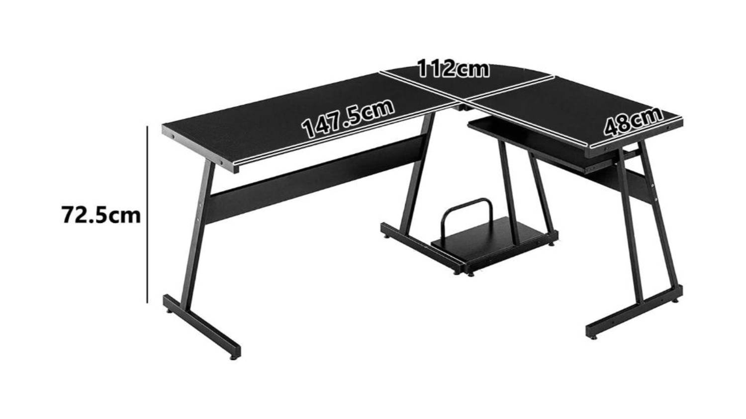 TSB Living LShaped Metal Frame Desk with PC Tower Stand, Keyboard Tray