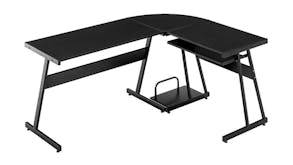 TSB Living L-Shaped Metal Frame Desk with PC Tower Stand, Keyboard Tray