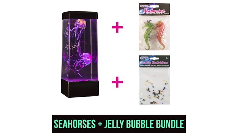 JINX Luminous Jellyfish LED Lamp with Jelly Bubbles & Seahorses Bundle