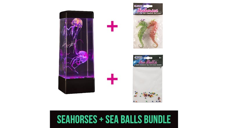 JINX Luminous Jellyfish LED Lamp with Sea Balls & Seahorses Bundle