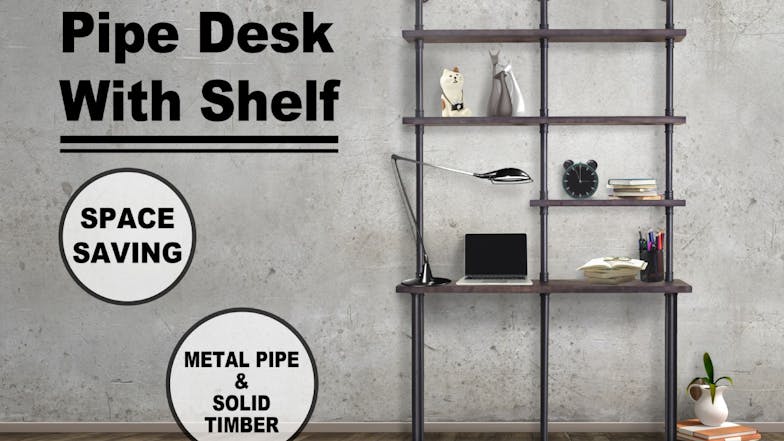 TSB Living Industrial Pipe Desk & Shelf Set