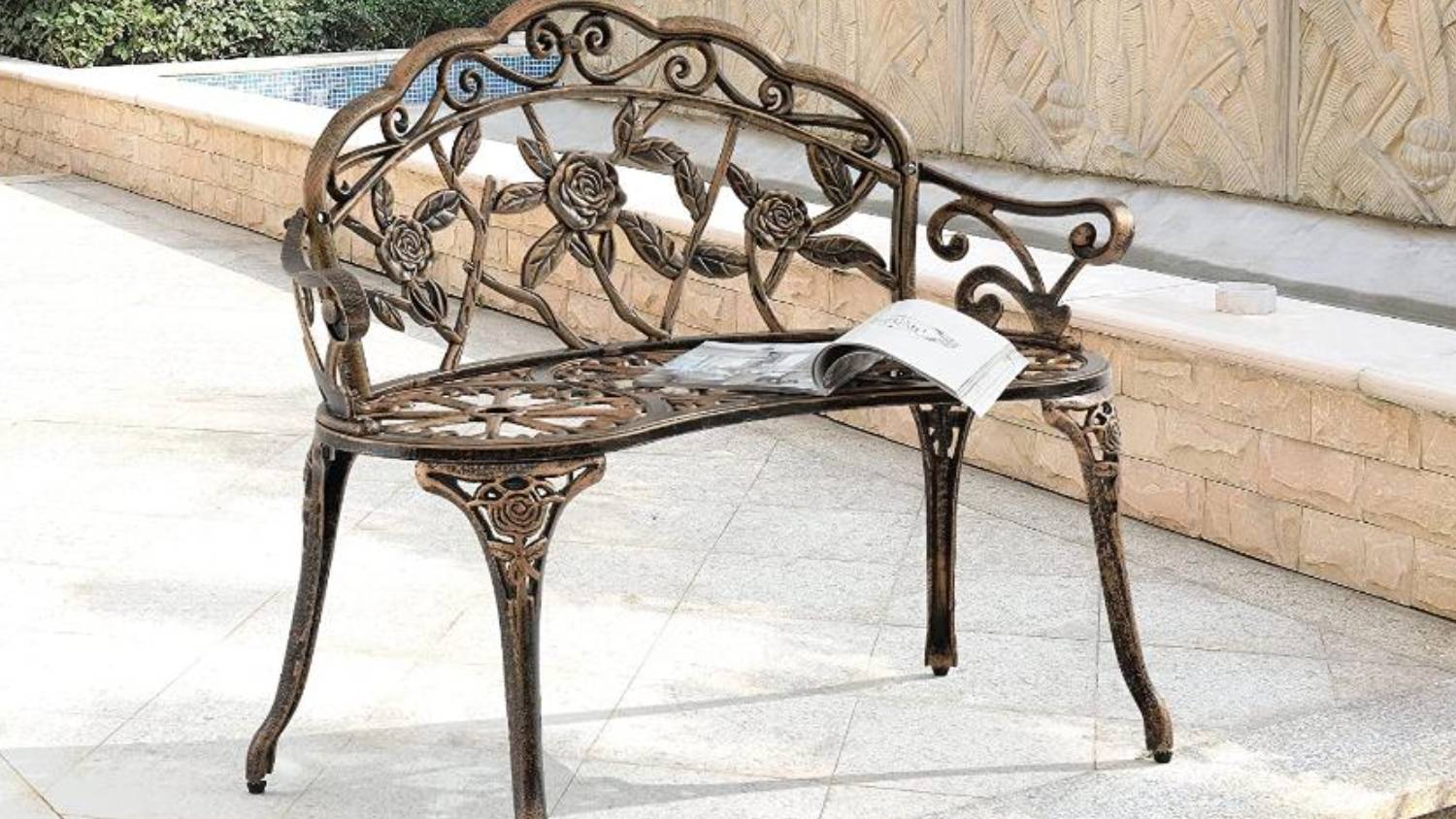 TSB Living Ornate Cast Aluminium Garden Bench - Antique Bronze