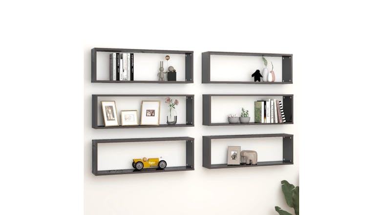 NNEVL Wall Shelves Floating Rectangle 6pcs. 80 x 15 x 26.5cm - Gloss Grey