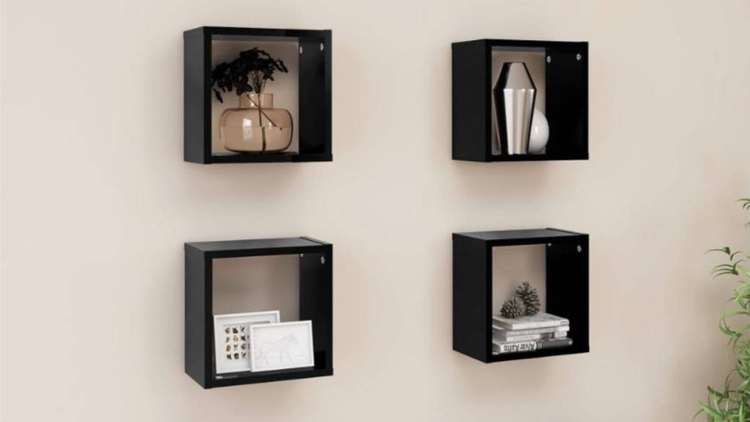 NNEVL Wall Shelves Floating Rectangle 4pcs. 26 x 15 x 26cm - Black
