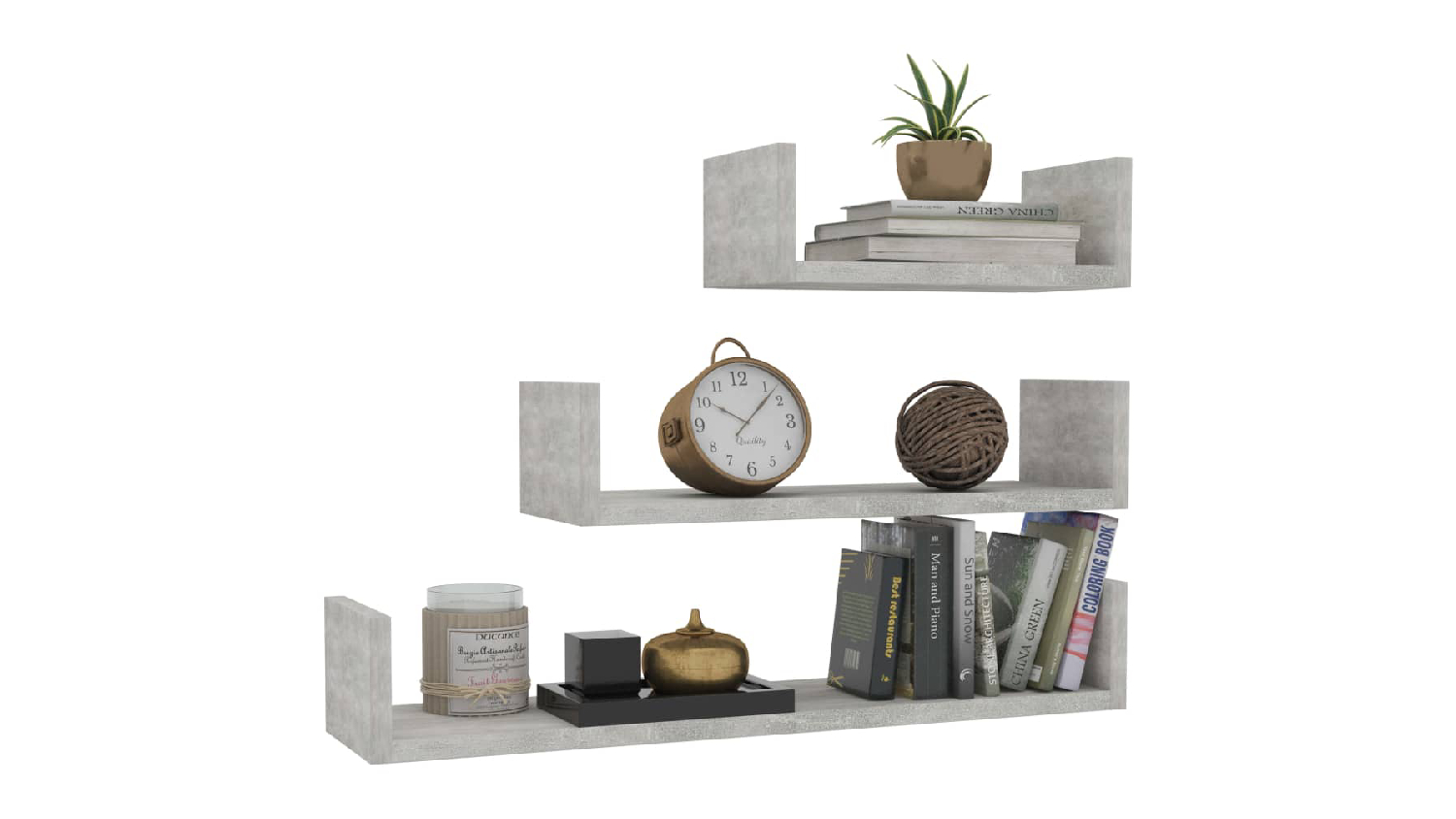 NNEVL U-Shape Floating Wall Shelves 3pcs. - Concrete Grey