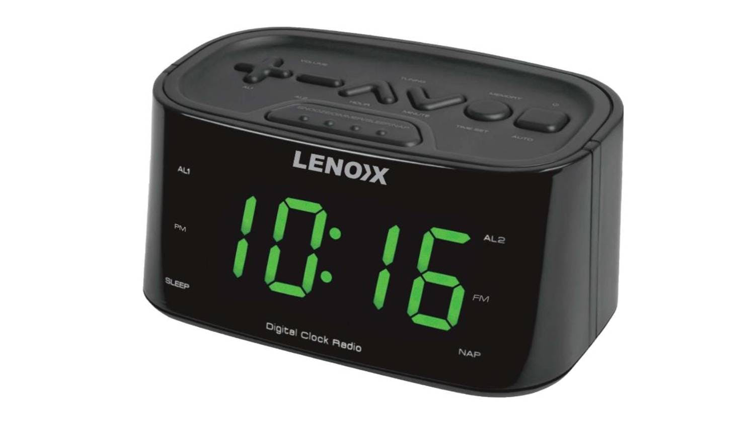 Lenoxx FM Radio Alarm Clock with USB Charging Port - Black