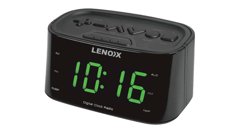 Lenoxx FM Radio Alarm Clock with USB Charging Port - Black