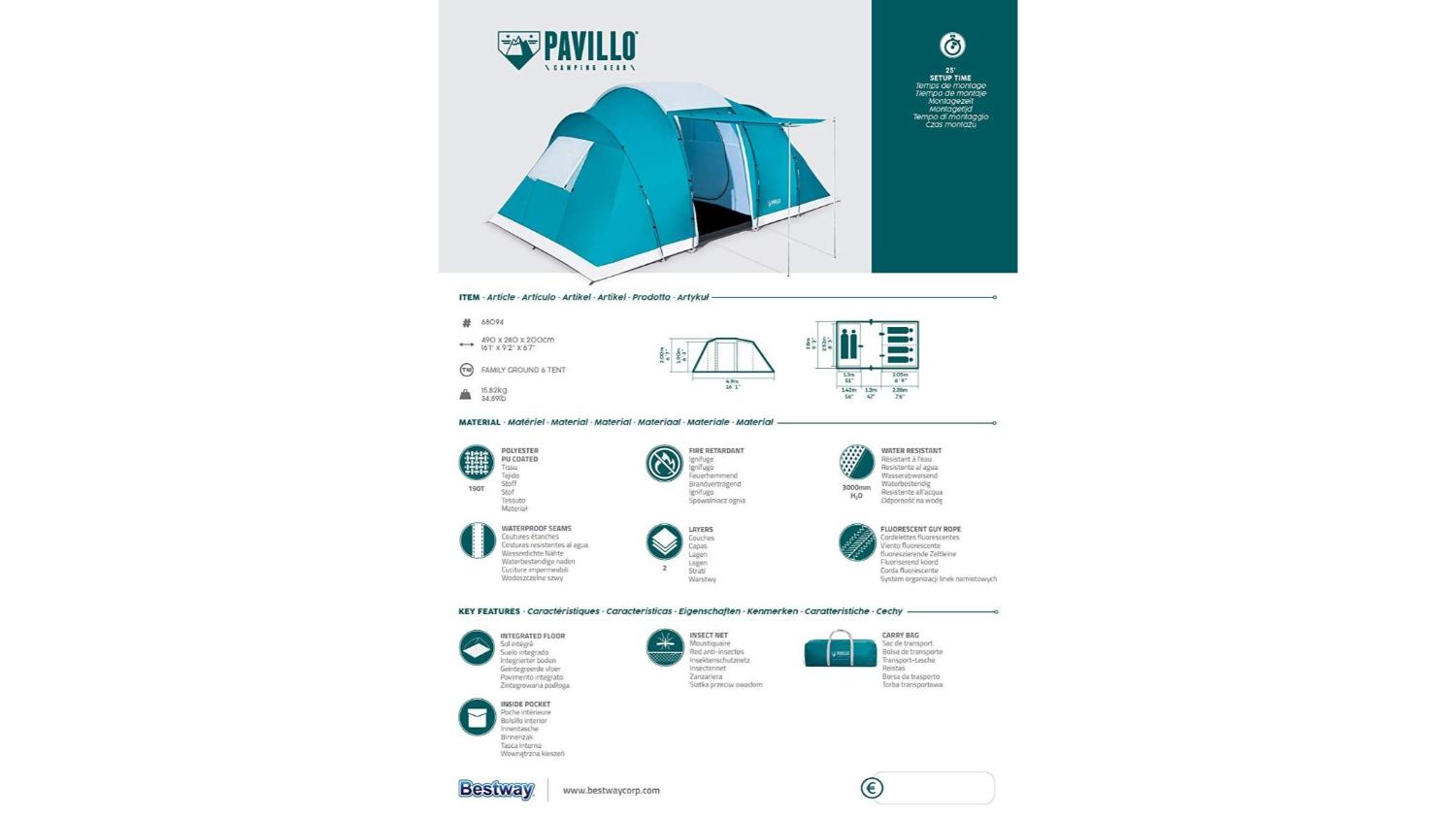 ⭐ BESTWAY 6人用テント pavillo Family Ground 6 Bestway Tent Pavillo Family Ground 6 Tent 16'1