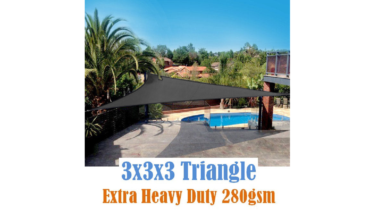 TSB Living Water Resistant Triangle Shade Sail 3 x 3 x 3m Grey