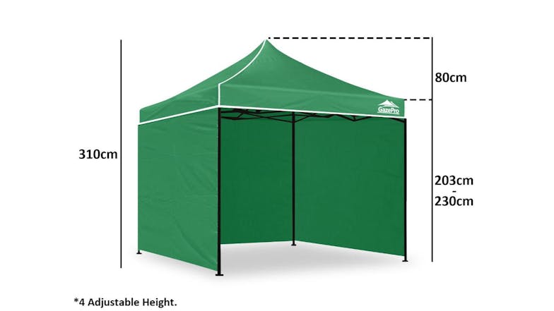 GazePro Silver Lined Pop-Up Gazebo 3 x 3m with Full Wall Kit - Green