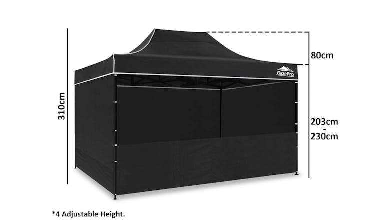 GazePro Silver Lined Pop-Up Gazebo 3 x 4.5m with Full Wall Kit - Black