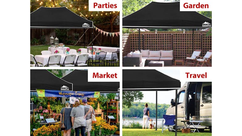 GazePro Silver Lined Pop-Up Gazebo 3 x 4.5m with Full Wall Kit - Black