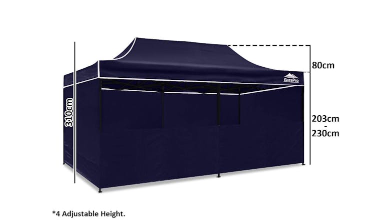 GazePro Silver Lined Pop-Up Gazebo 3 x 6m with Full Wall Kit - Navy