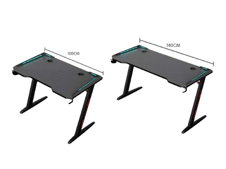 TSB Living LED Gaming Desk with Cup Holder, Hook 120cm - Carbon Fiber