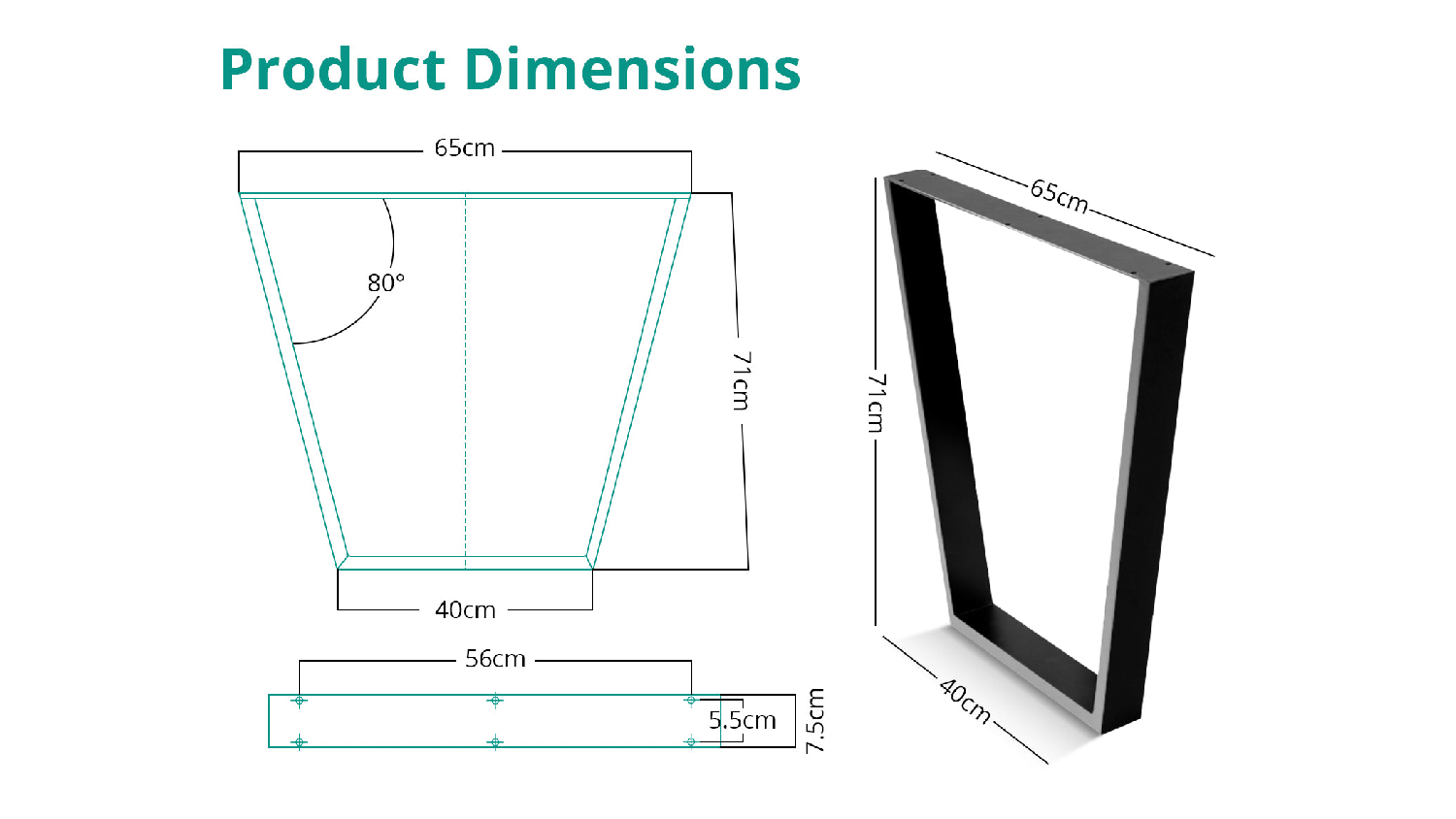 TSB Living Top-Heavy Trapezoid Table Leg with Pre-Drilled Holes 2pcs. - Matte Black
