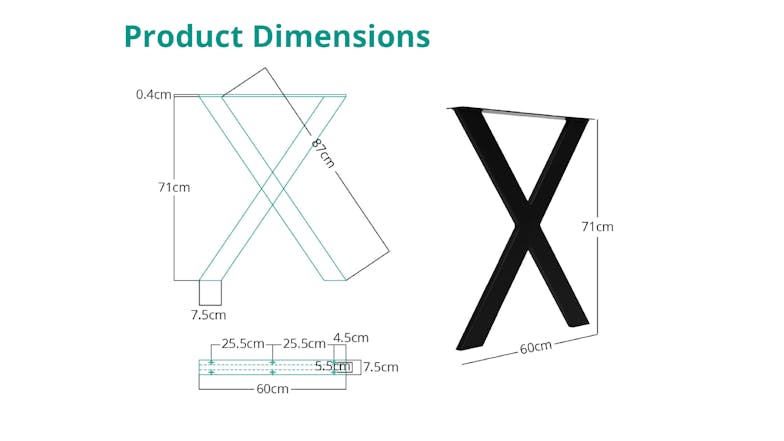 TSB Living Crossed Table Leg with Pre-Drilled Holes 2pcs. - Matte Black