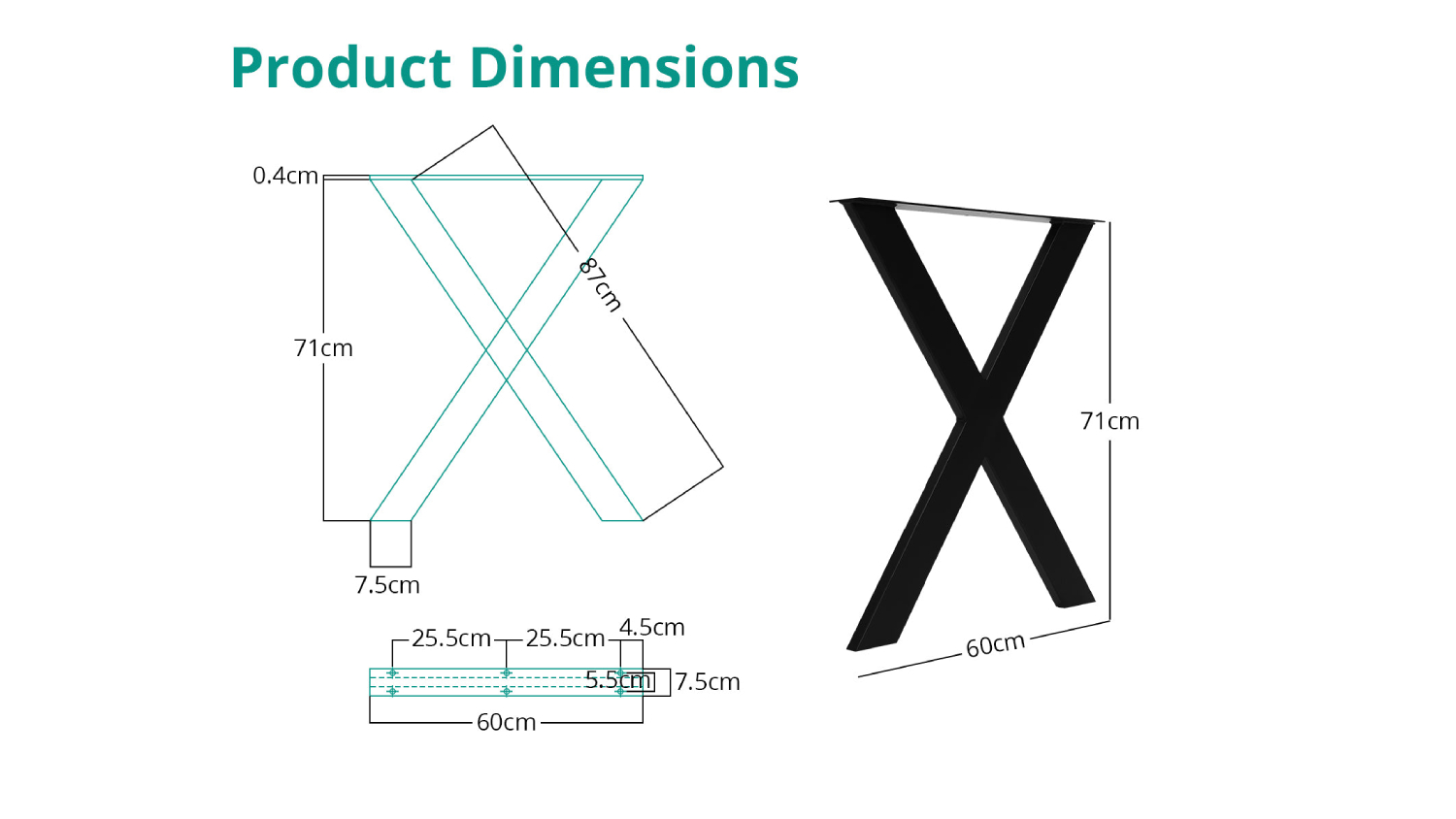 TSB Living Crossed Table Leg with Pre-Drilled Holes 2pcs. - Matte Black