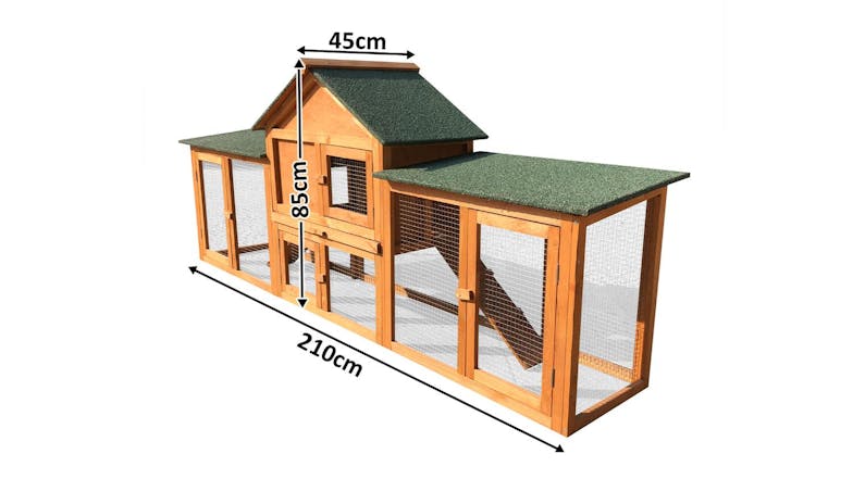 TSB Living Outdoor Rabbit Hutch 4 Door 2.1m - Wood