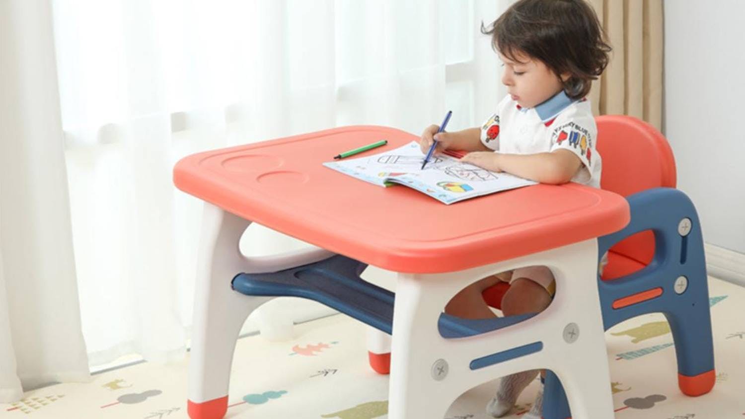TSB Living Children's Desk & Chair Set - Blue/Orange Dino