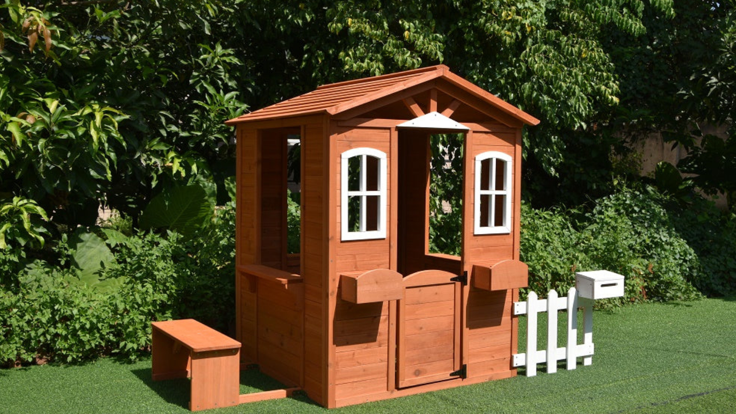 TSB Living Children's Open Plan Playhouse with Stable Door - Red Wood