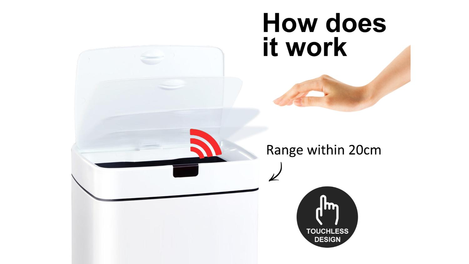 TSB Living 45L Motion Sensor Rubbish Bin White Harvey Norman New