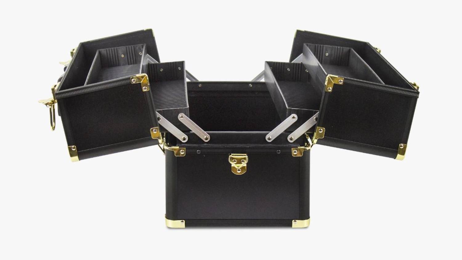 TSB Living Portable Makeup Case w/ Handle, Shoulder Strap - Black/Gold