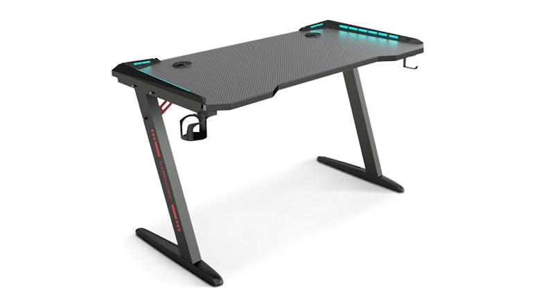 TSB Living LED Gaming Desk with Cup Holder, Hook 10cm - Carbon Fiber