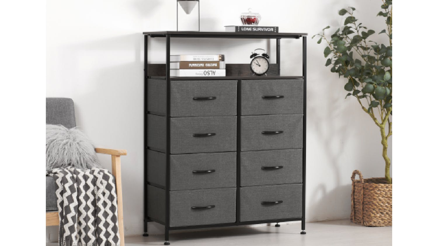 Sherwood Luna 8 Drawer Linen Dresser with Shelf - Charcoal