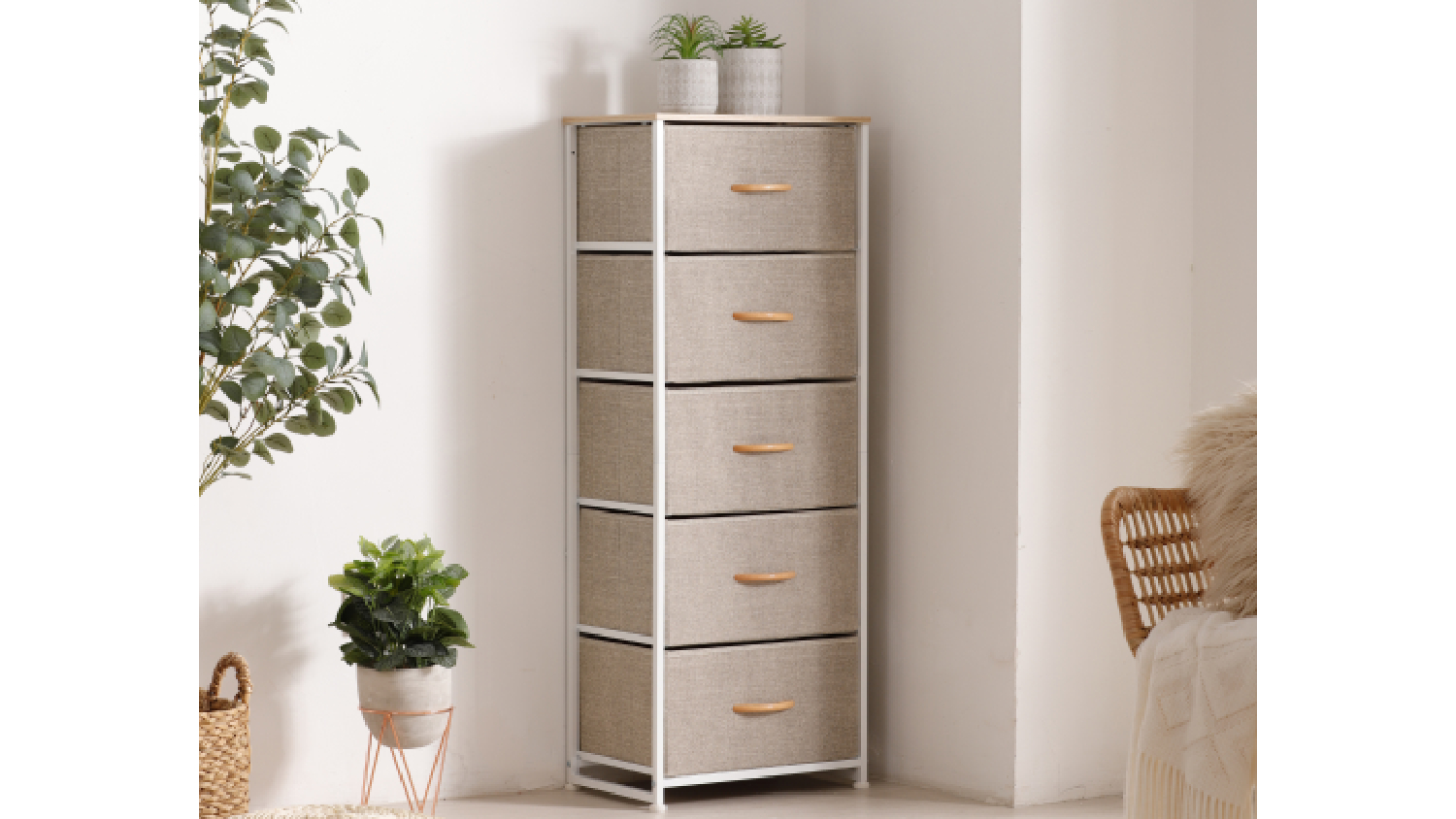 Sherwood Luna 5 Drawer Linen Tallboy - Cream